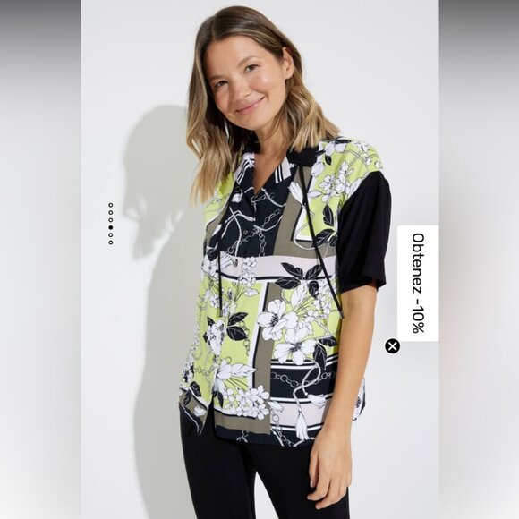 Joseph Ribkoff Green Mixed Media Blouse - Picture 12 of 12